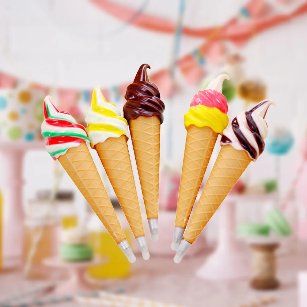 

5Pcs Fun Ice Cream Ballpoint Pens Adorable Design Non-Skid Smooth Ink Flow Ideal for Students Kids School Stationery Gift