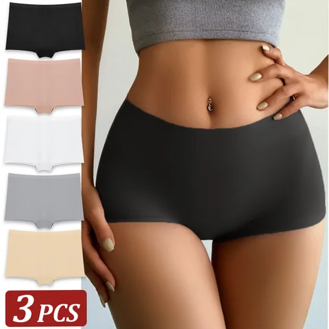 3Pcs 여성의 원활한 복서 속옷 여성 솔리드 컬러 스포츠 팬티 편안한 팬티 아늑한 란제리 친밀한 언더 팬츠 S-XL
