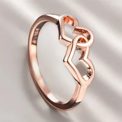 Double Heart Lover's Ring For Women Valentine's Day Present Rose White Gold Color Delicete Fashion Jewelry Gift R215 R252