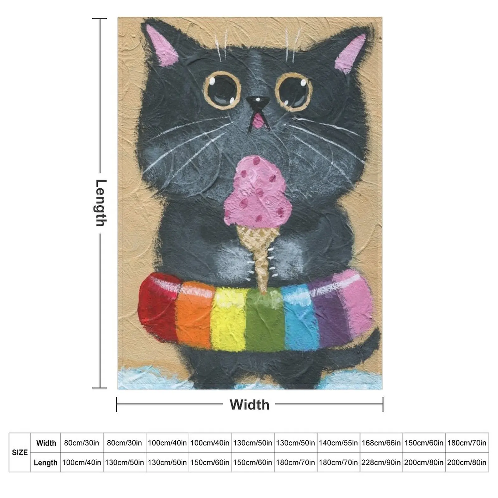 At The Beach, Ice Cream Cat Throw Blanket Plaid Warm Summer Beddings Blankets