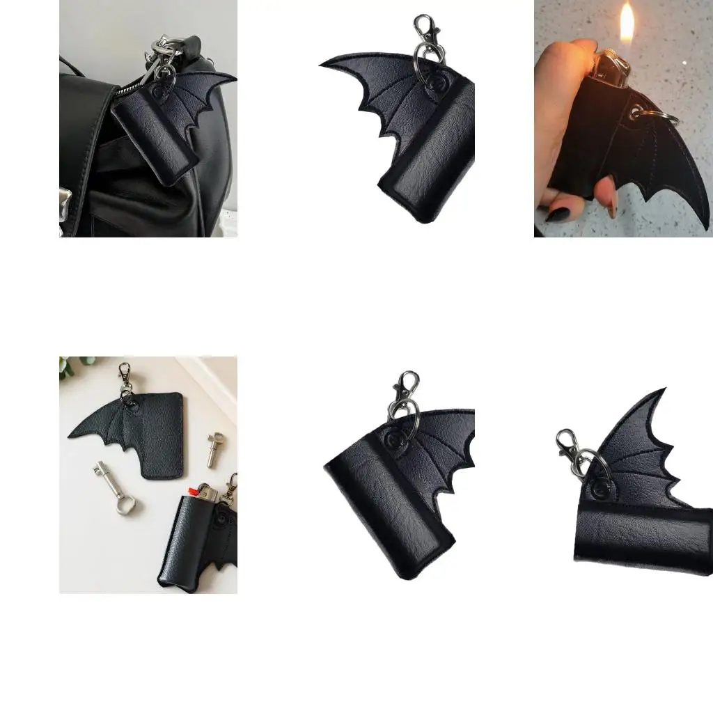  Bat Shaped PU Leather Holder Case Keyring Protective Sleeve Keychain Accessory For Travel Or Commuting