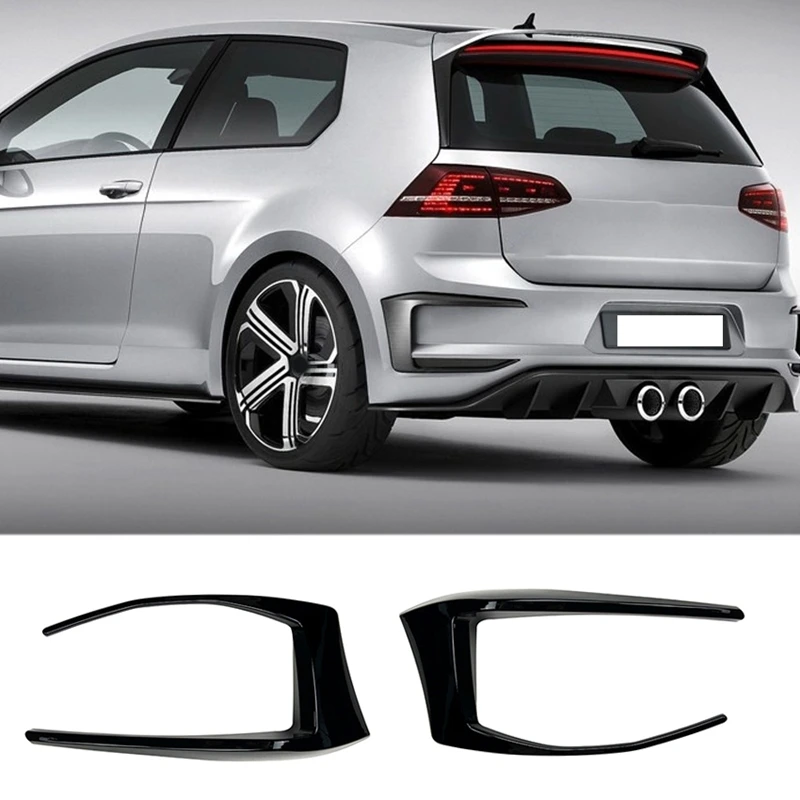 For -Golf 7 MK7 GTD 2012-2015 Rear Bumper Splitter Canard Fog Lamp Light Air Vent Side Trim Cover Bright Black