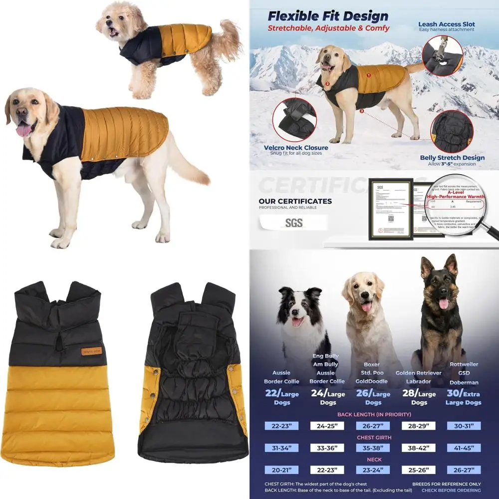 

Winter Puer Dog Coat, Durable and Lightweight for Outdoor Adventures, Adjustable for Large Dogs, Black/Khaki, Size 26/3XL