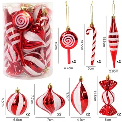 14 unids/caja adornos de bolas de Navidad bastón de caramelo rojo colgantes para colgar árbol de Navidad decoraciones para el hogar de Año Nuevo 2024 regalo de Navidad