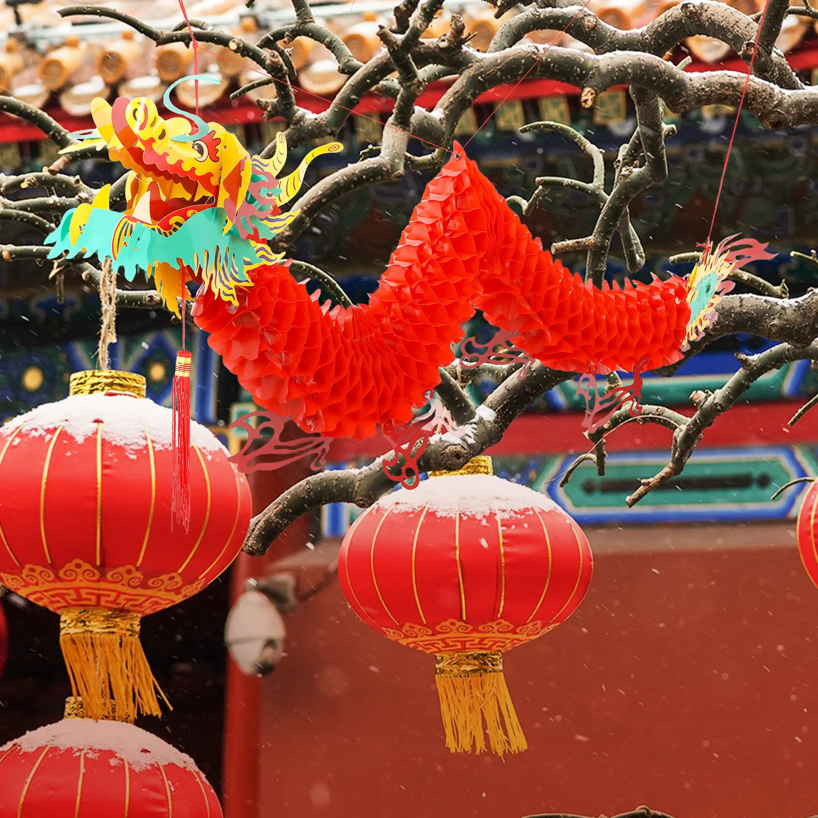 

Пластиковый подвесной светильник-фонарь в виде китайского дракона, 1,5 м, для Китайского Нового года и Весеннего фестиваля, красный, восточный декор, талисман удачи