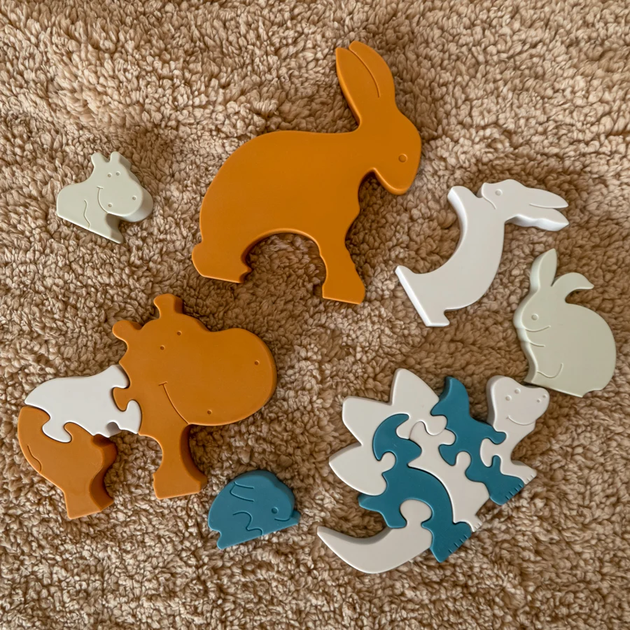 Hot Sell New Baby Silicone AnimalPuzzle Kids Silicone Geometry Matching Board Baby Sensory Educational Toys