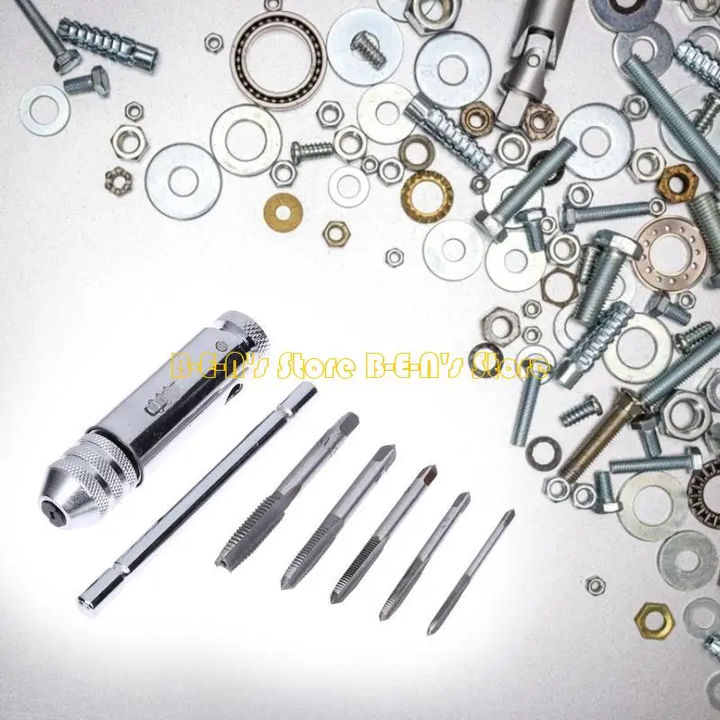 

Y1AD Т-образная ручка, держатель для метчика с храповым механизмом, регулируемый ключ с 5 шт. машинная резьба, 6