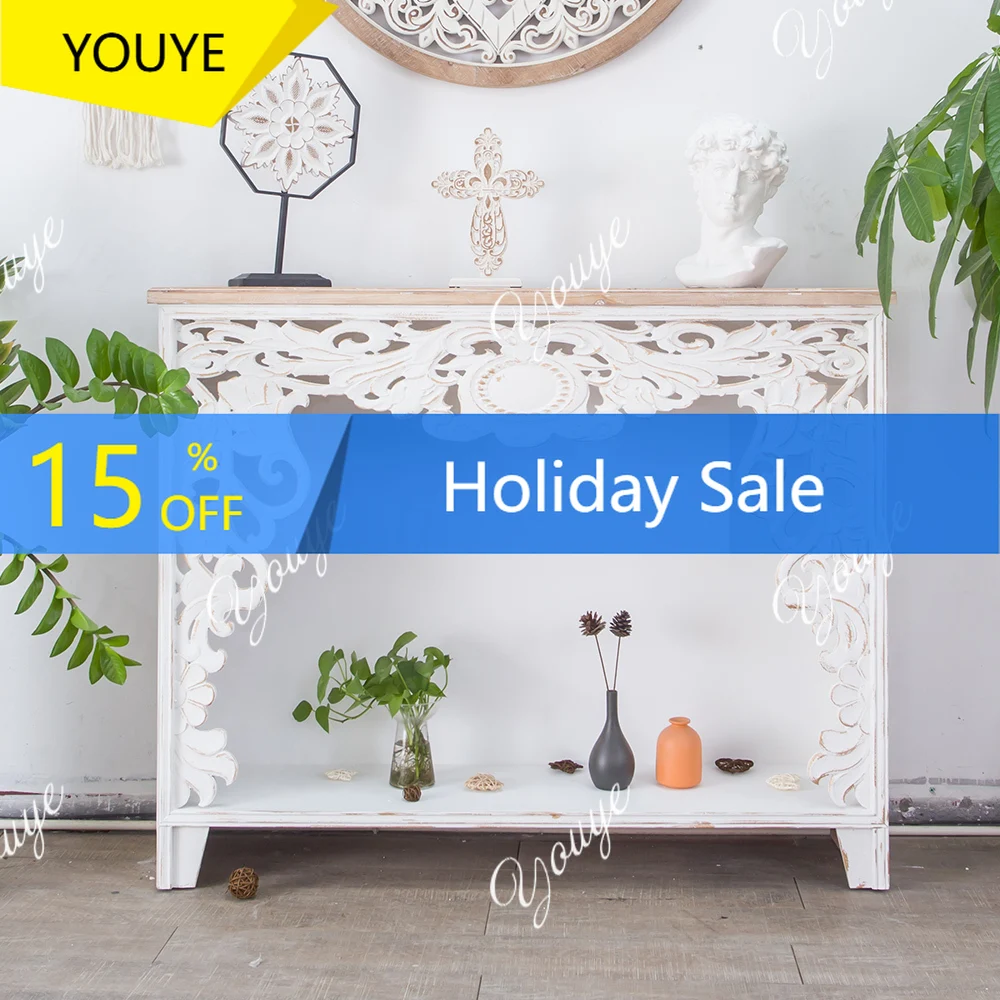 J Fireplace Decorative Cabinet Vintage American Country Solid Wood French Carved Entrance Cabinet Living Room Bedroom Villa