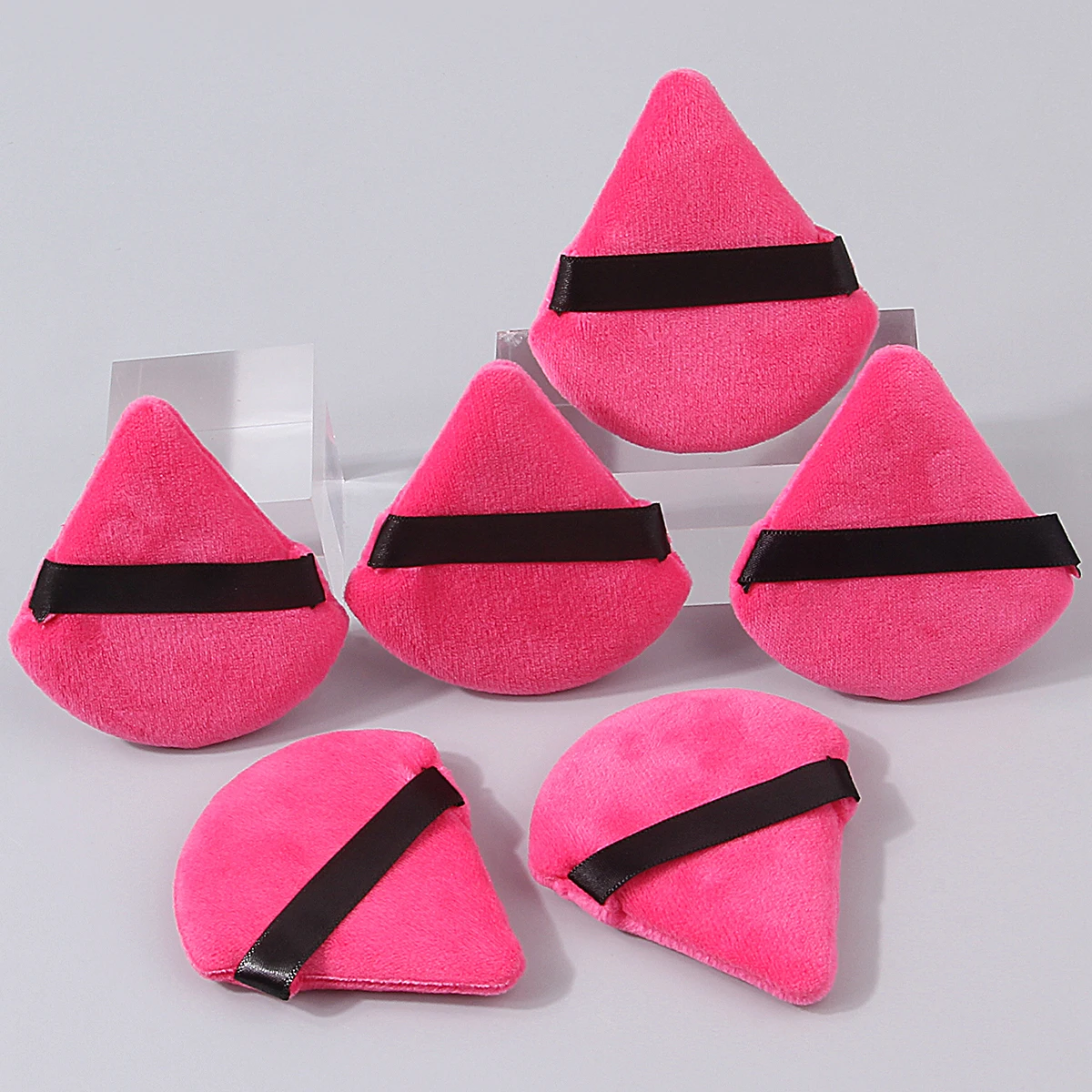 6 pièces Rose rouge flocage triangulaire bouffée de poudre, bouffée de poudre libre, bouffée de poudre de miel, bouffée de poudre de fard à joues, double usage sec et humide