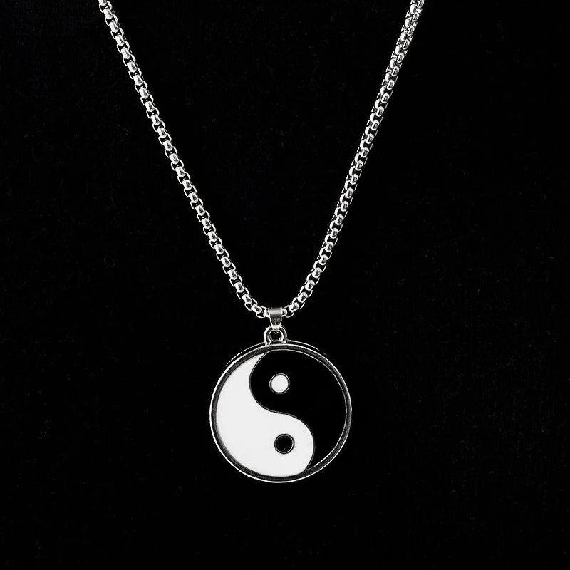 

Fashion Stainless Steel Yin Ying Yang Pendant Necklace Black White Necklace Friendship Men Link Chain Necklaces Jewelry Vintage