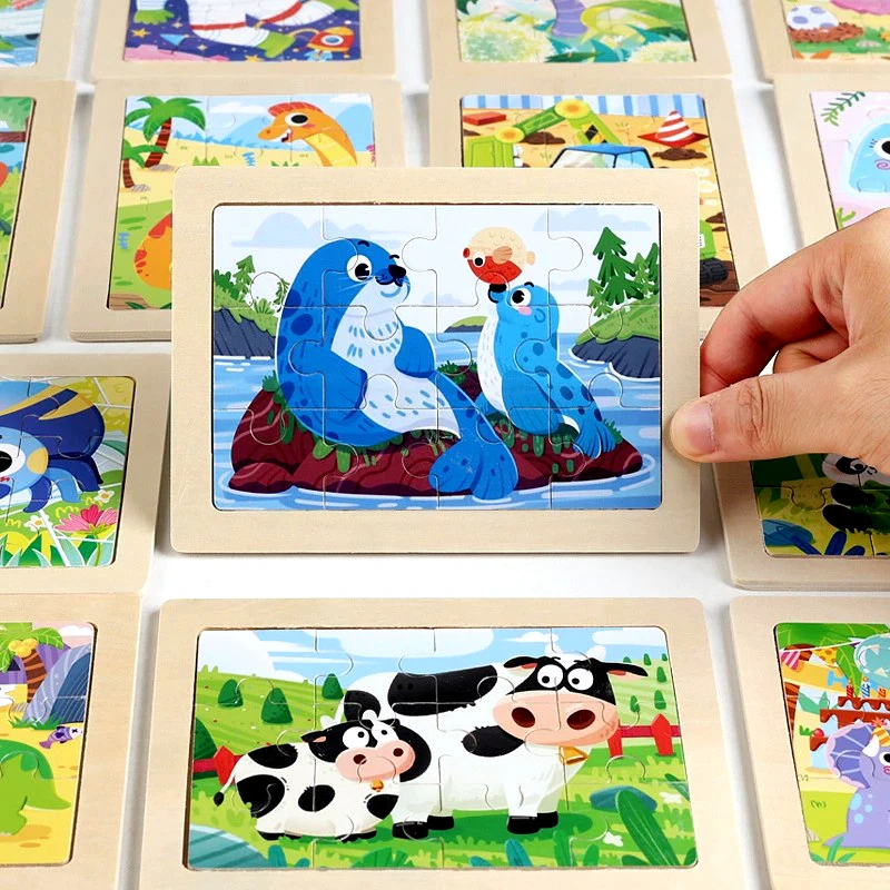 12 stück Baby Holz 3D Puzzle Cartoon Tier Dinosaurier Intelligenz Puzzle Holz Puzzle Spiel Pädagogisches Spielzeug für Kinder