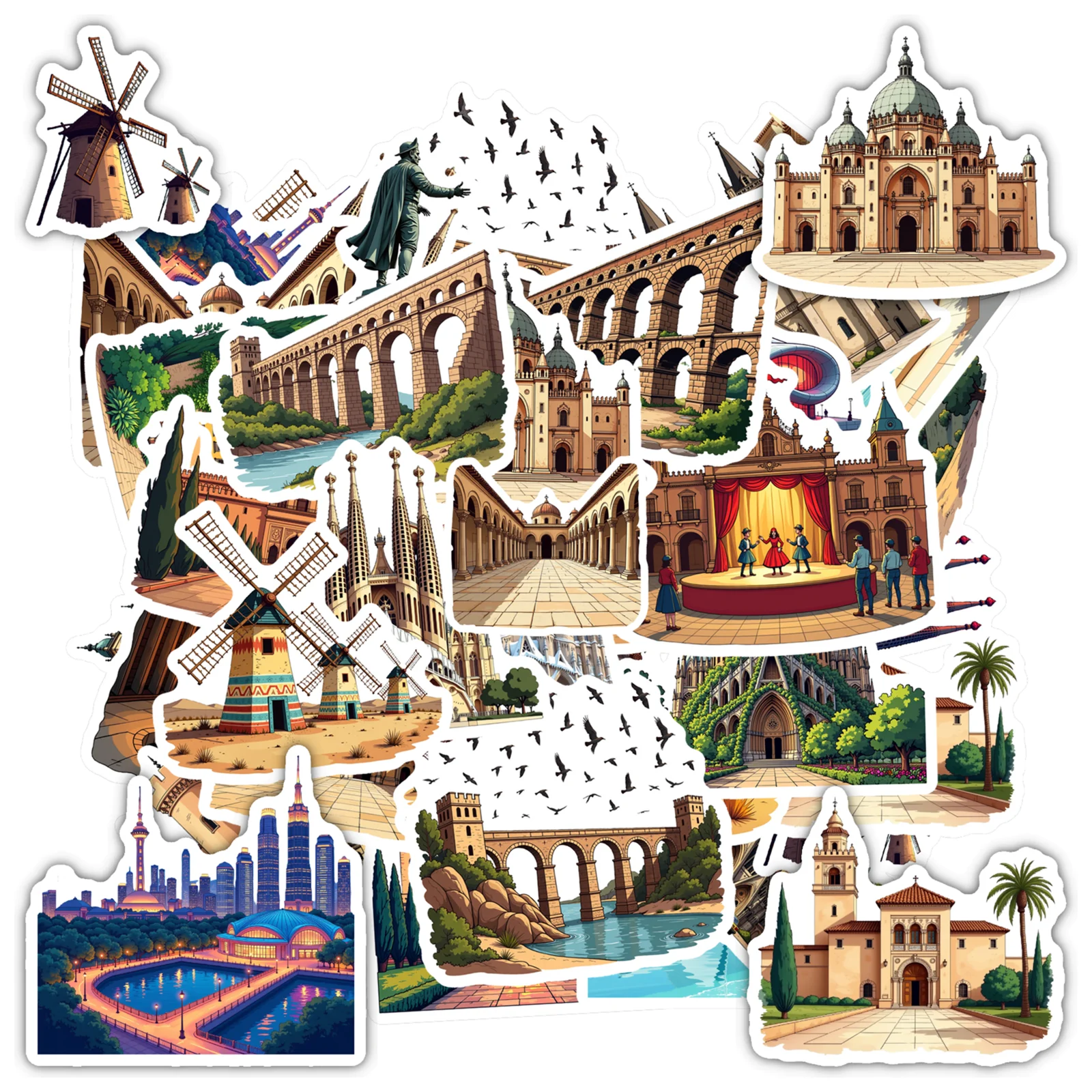 

35pcs-70pcs Realistic Travel Stickers Vintage Landmarks Travel Stickers Landmark Stickers For Laptop Motorcycle Luggage Phone