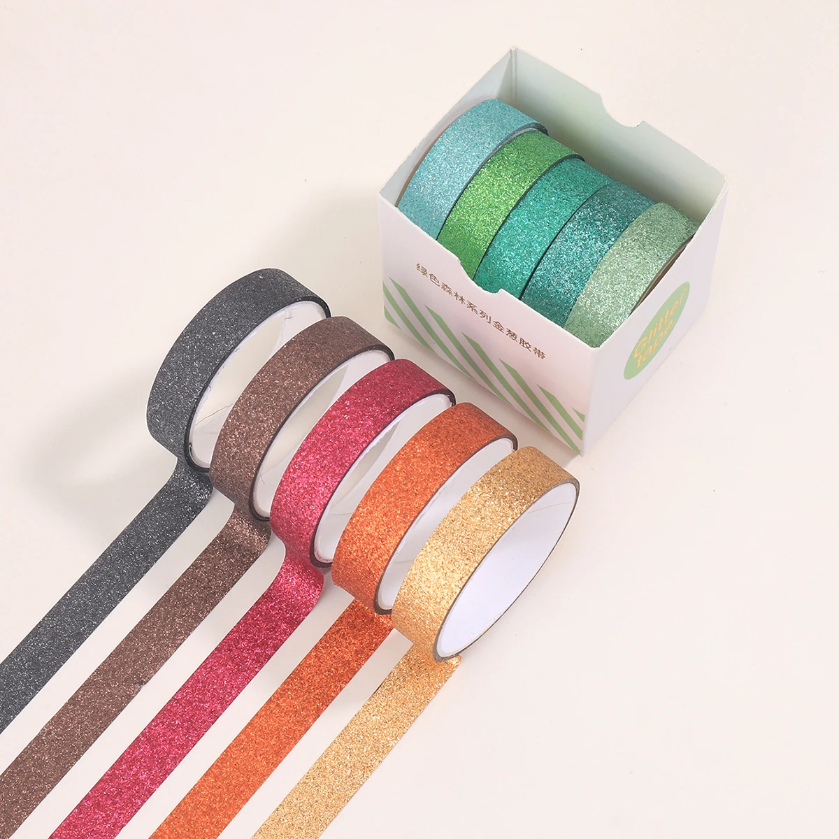 

5rolls of colored glitter powder washi tape,Macaron color palette,DIY notebooks photo album decoration, a gift friends