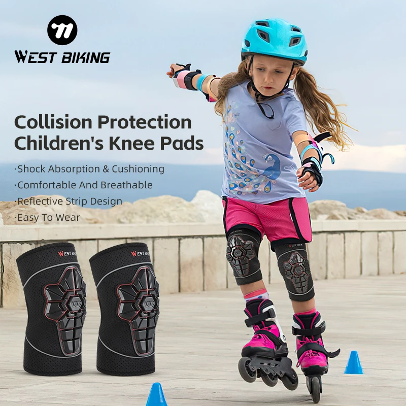 

WEST BIKING Children Knee Pads Sleeves Collision Sports Protective Basketball Breathable Reflective Strip Outdoor Safe Pads