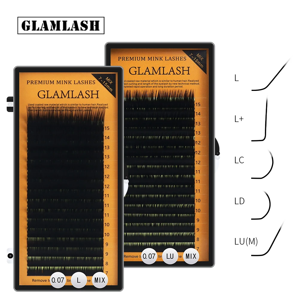 GLAMLASH L/L+/LC/LD/LU/M/N Curl Eyelashes Extension 16rows/tray Mix Matt Black Individual Makeup Tool False Lashes