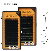 GLAMLASH L/L+/LC/LD/LU/M/N Curl Eyelashes Extension 16rows/tray Mix Matt Black Individual Makeup Tool False Lashes