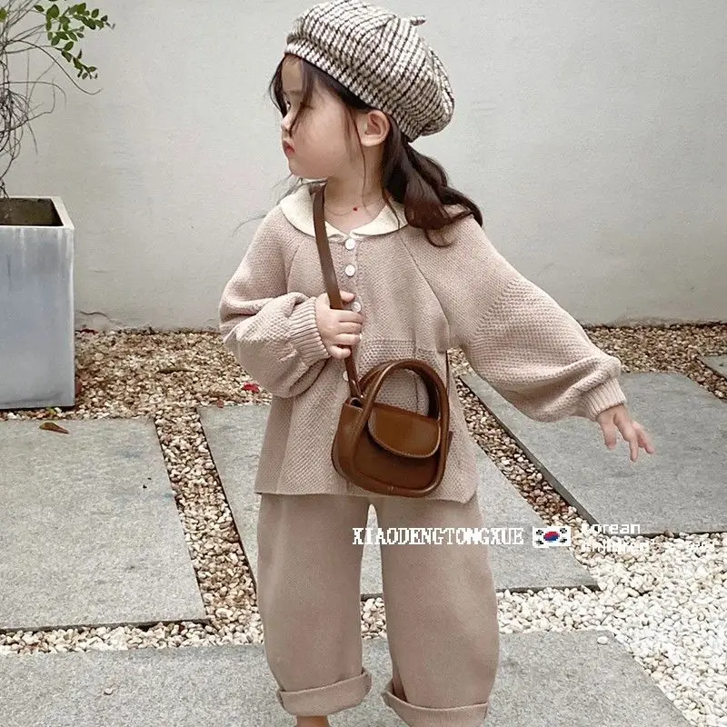 

Girls Coat +Pants Kids Suits 2PCS/Set 2023 Buttons Spring Autumn Cotton Sport Formal Uniforms Children Clothing