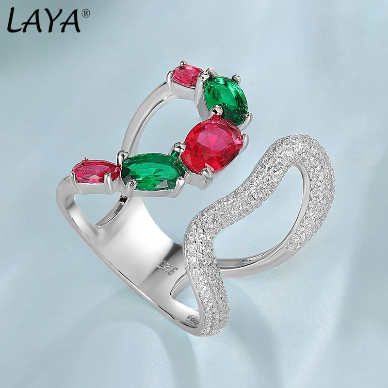 LAYA 925 Sterling Silver Color Stone Personalized Design Irregular Neutral Finger Ring For Women Men Fashion Original Jewelry