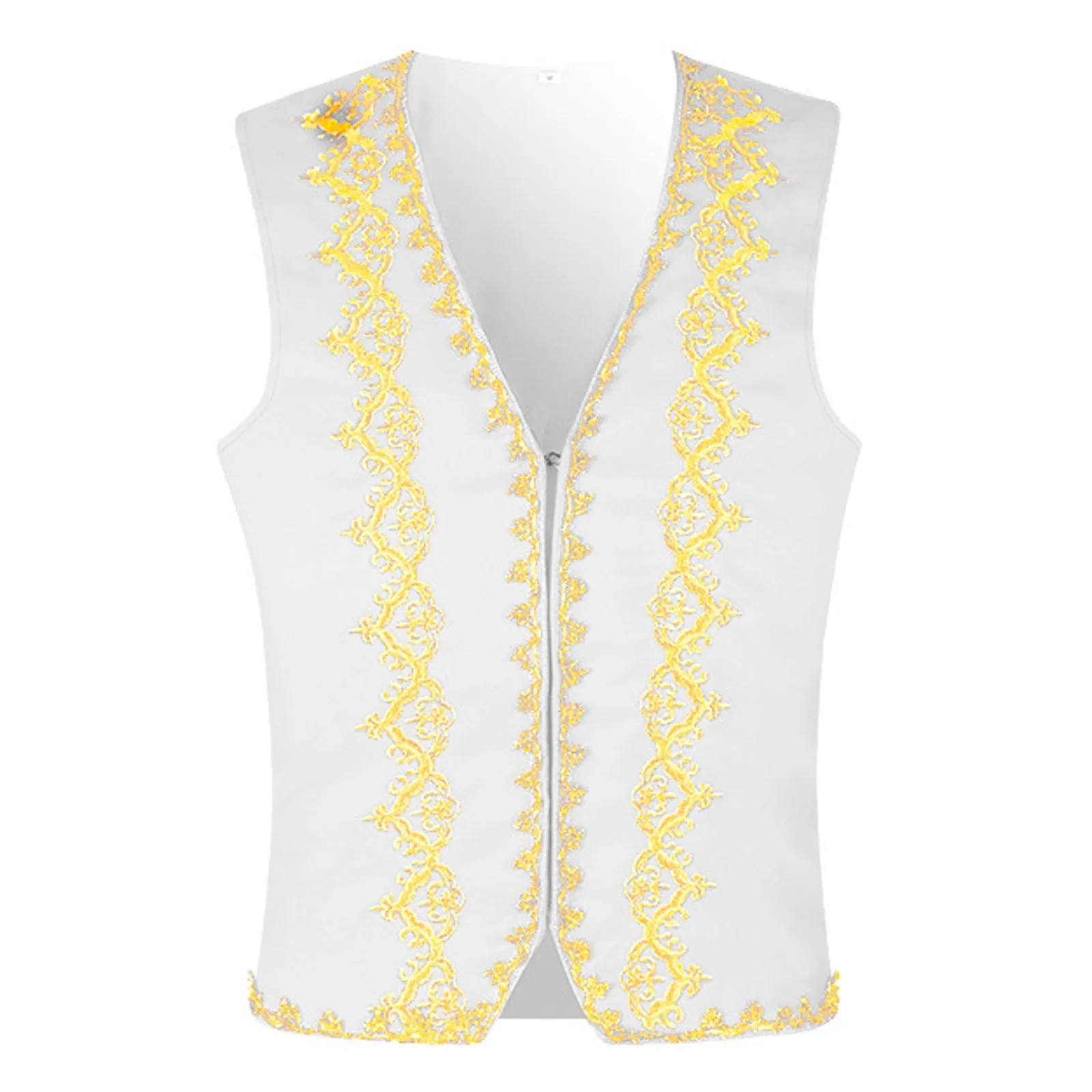 Gold Embroidery Baroque Vest Men Slim Fit Palace Gentleman V Neck Single Breasted Vest Men Stage Prom Halloween Costume