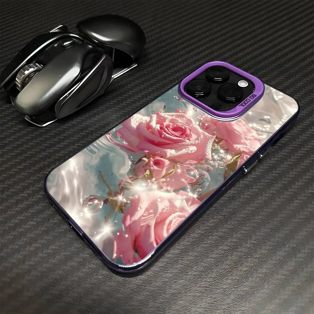 حافظة هاتف Pink Rose In Water لهاتف iPhone 16,15,14,13,12,11,Mini,Pro,MAX غطاء مقاوم للصدمات باللون الأرجواني غير اللامع