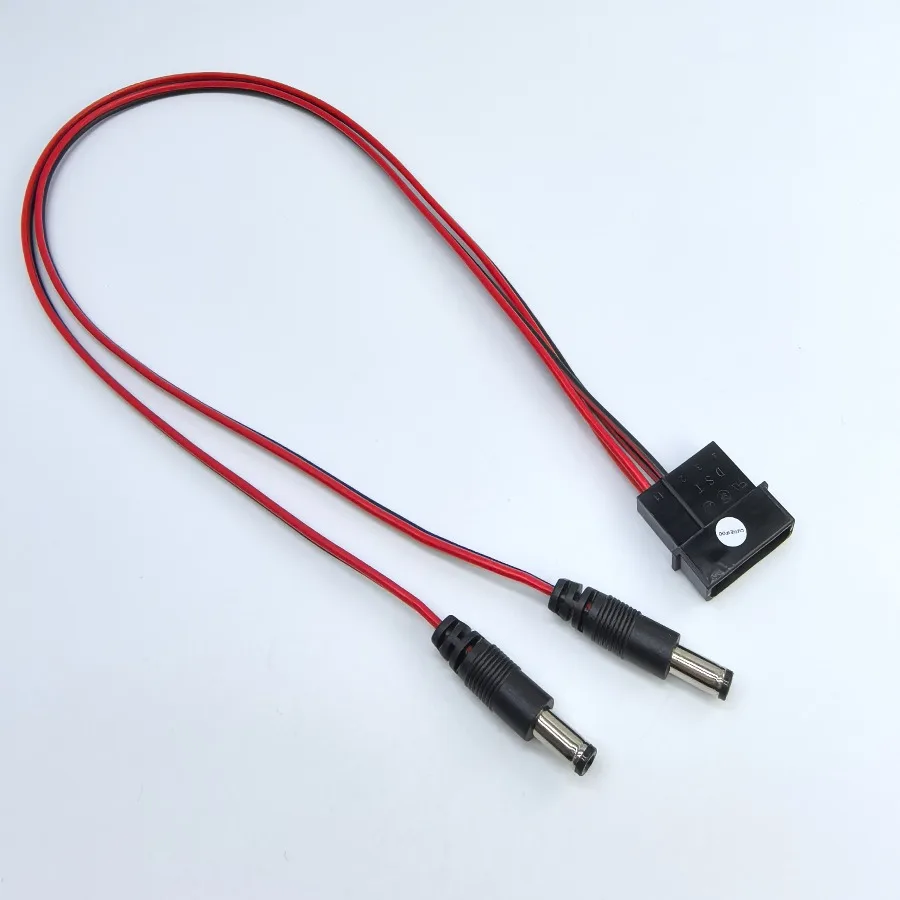 Computer IDE Molex Male to 2-Port DC 5.5*2.1 5.5mm x 2.1mm Converter Adapter Power Supply Cable 6.6A 12V 18AWG Wire 50cm