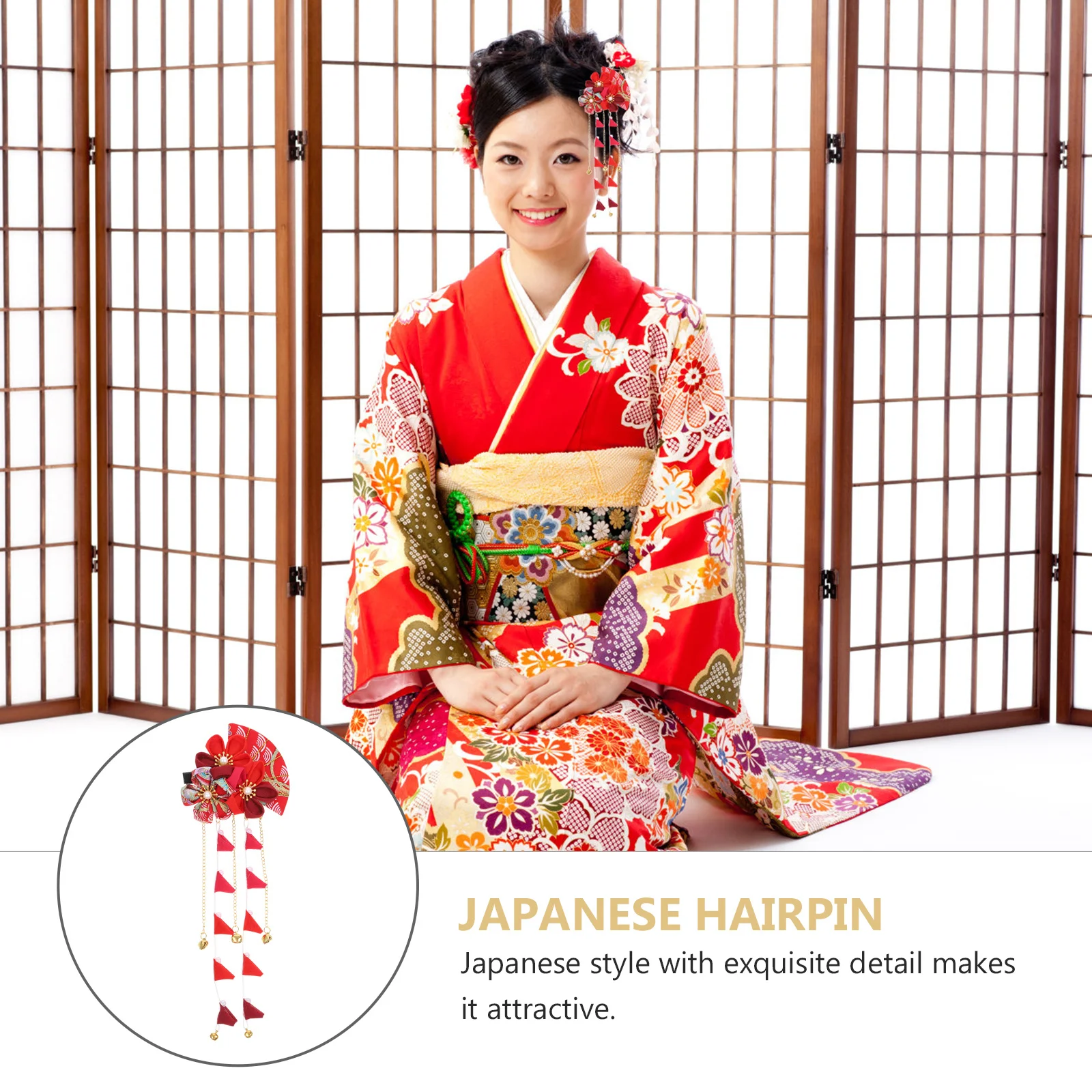 

1 шт., заколка для волос в японском стиле, красная длинная кисточка, свадебная заколка для волос, свадебный головной убор, элегантные аксессуары для волос для женщин и девочек