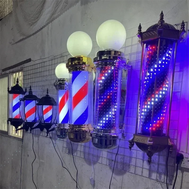 Chrome Plated Water Proof Rotating LED Light Large 210cm White Blue Red Barber Shop Pole