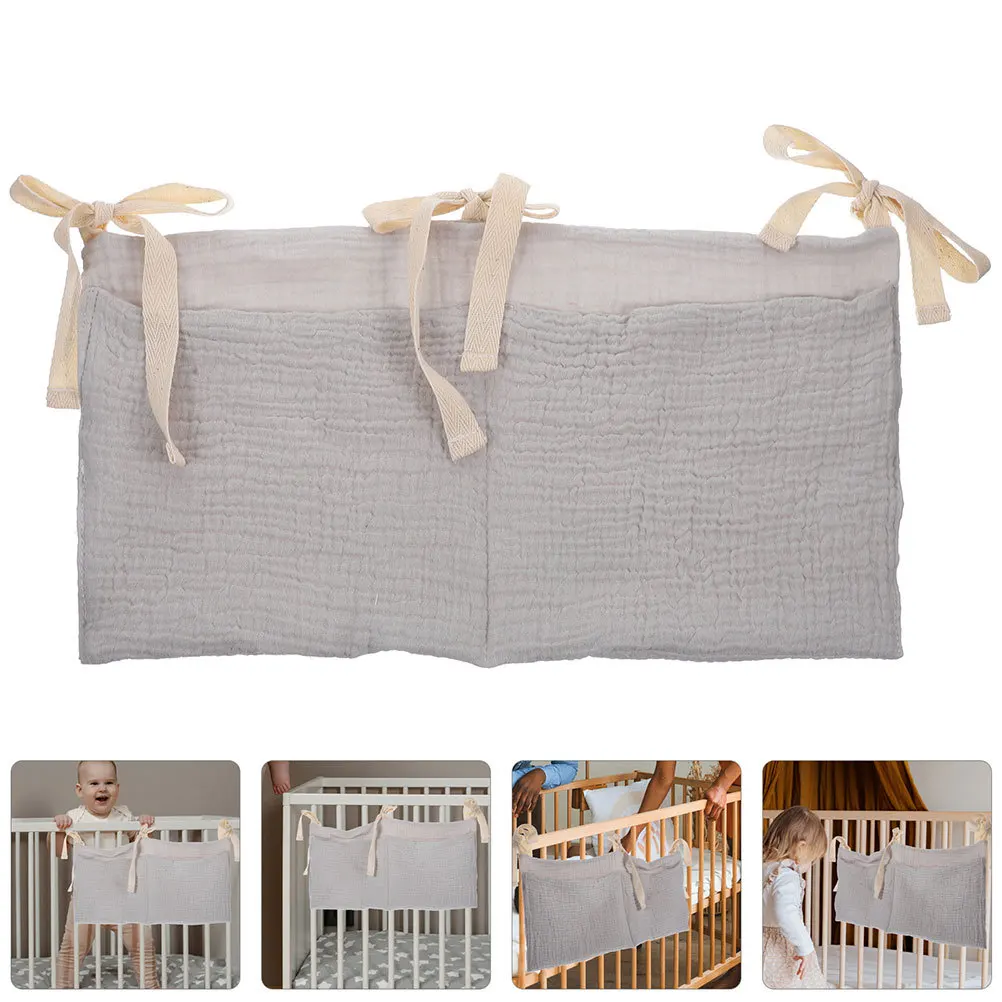 

2Pcs Crib Organizer Hanging Bag Soft Cotton Large Capacity Stroller Nursery Accessories Diaper Caddy Bed Storage Bag