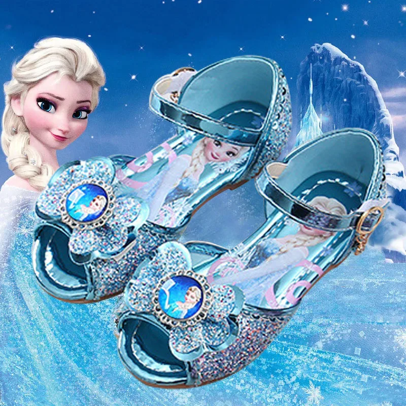 Disney Girl\'s Fashion Princess Sandals Shoes Frozen Princess Elsa Children\'s Shoes Girls Baby Blue Flat Shoes Performance Shoes