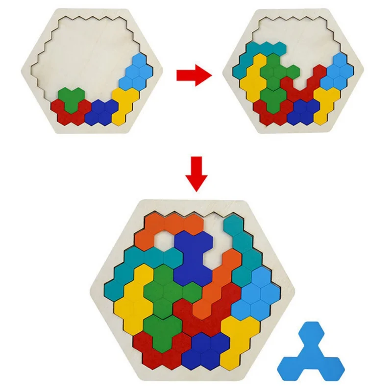 Rompecabezas hexagonal de madera para niños, rompecabezas con forma de patrón, bloques educativos, juegos de inteligencia, juguetes para niños, niñas, cumpleaños Ch