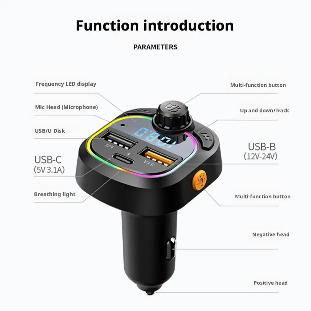 المزدوج USB نوع-C بلوتوث شاحن سيارة FM الارسال USB + Type-C 3.1A شحن سريع مكبر الصوت اللاسلكي مشغل MP3 محول الشحن