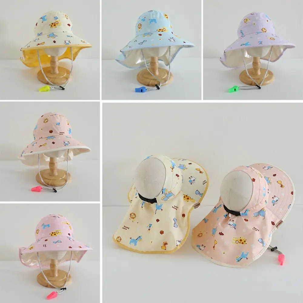 قبعة دلو مطبوعة برسوم كرتونية لطيفة، قبعة شمسية فارغة قابلة للتنفس مع صافرة للحماية من الأشعة فوق البنفسجية، قبعة شال للشاطئ #3