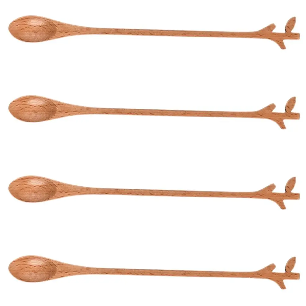 

4 Pcs Wood Branch Mixing Spoon Long Handle Coffee Tea Stirring Kitchen Home Spoons Smooth Practical Beautiful
