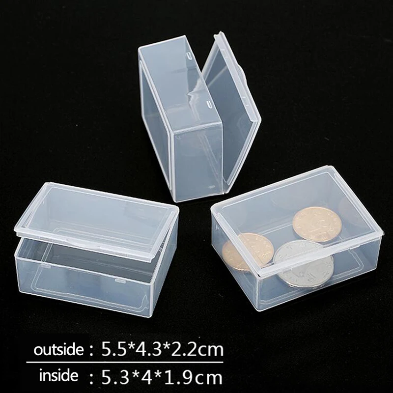 Caja de almacenamiento de plástico transparente con tapa, para monedas estuche de joyería, almacenamiento para el hogar, 1 unidad