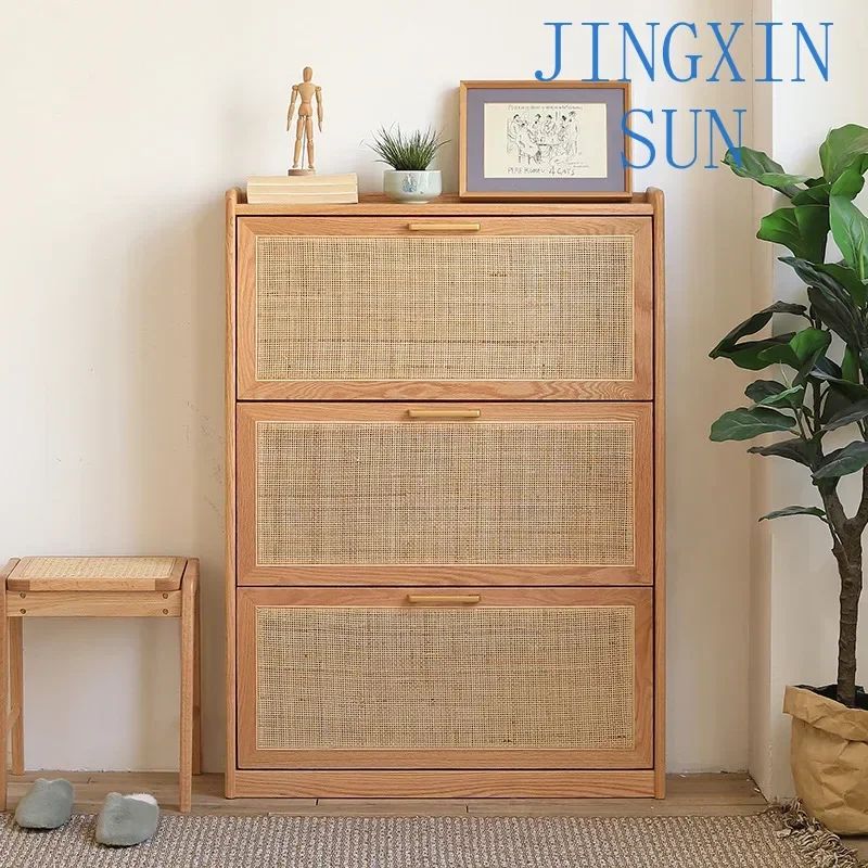 Nordic ultra-thin shoe cabinet household door tipping bucket rattan entrance cabinet small apartment