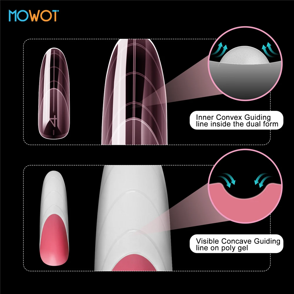 MOWOT Nuovo Rosa Trasparente Unghie Doppie Forme 150 pz Francese Acrilico Punte Per Unghie Finte Costruzione Rapida Stampi Per Gel UV Estensione Del Chiodo Forme Superiore