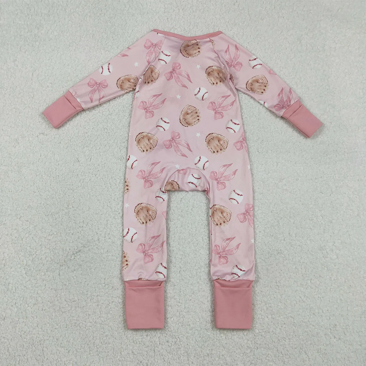 Newborn Bodysuit Baby Girl Pink Hats Baseballs Print Two Way Zipper Sleeper Rompers Boutique Clothing Babies Infant Clothes