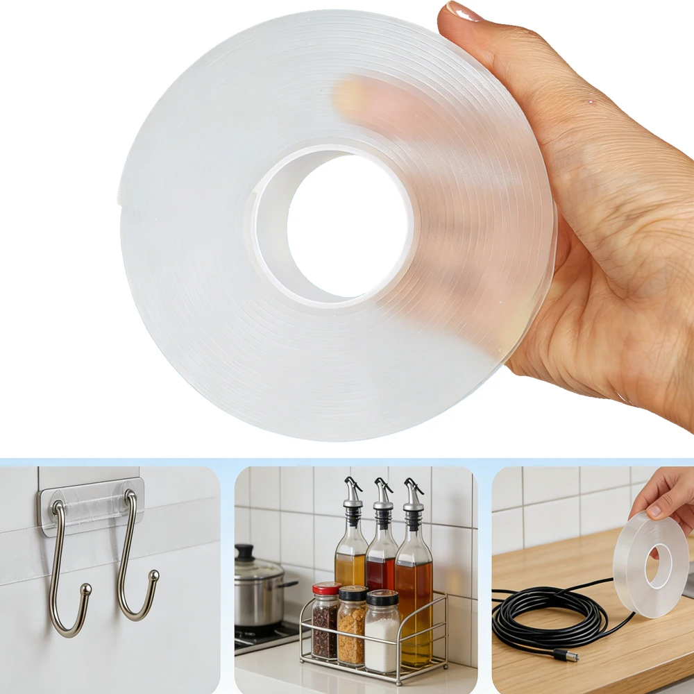 5M 2mm Nano Tape Transparent Adhesive Tape Double-Side Super Strong Waterproof Glue for Home House Strip Heavy Duty