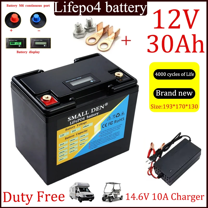 12V 30Ah Deep 4000 Cycle Lifepo4 Battery, Built-in Balancer BMS for Spare Sonar Golf Cart solar wind energy battery