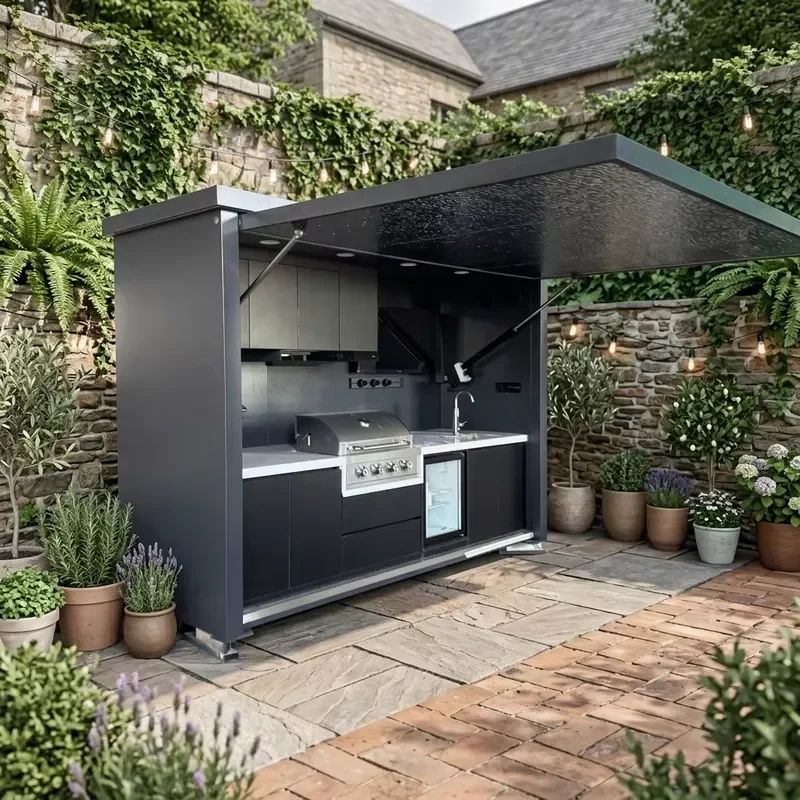 YWM Certificate Customized Waterproof Mobile Outdoor Cooking Station with Stainless Steel BBQ Grill and Acrylic Backsplash