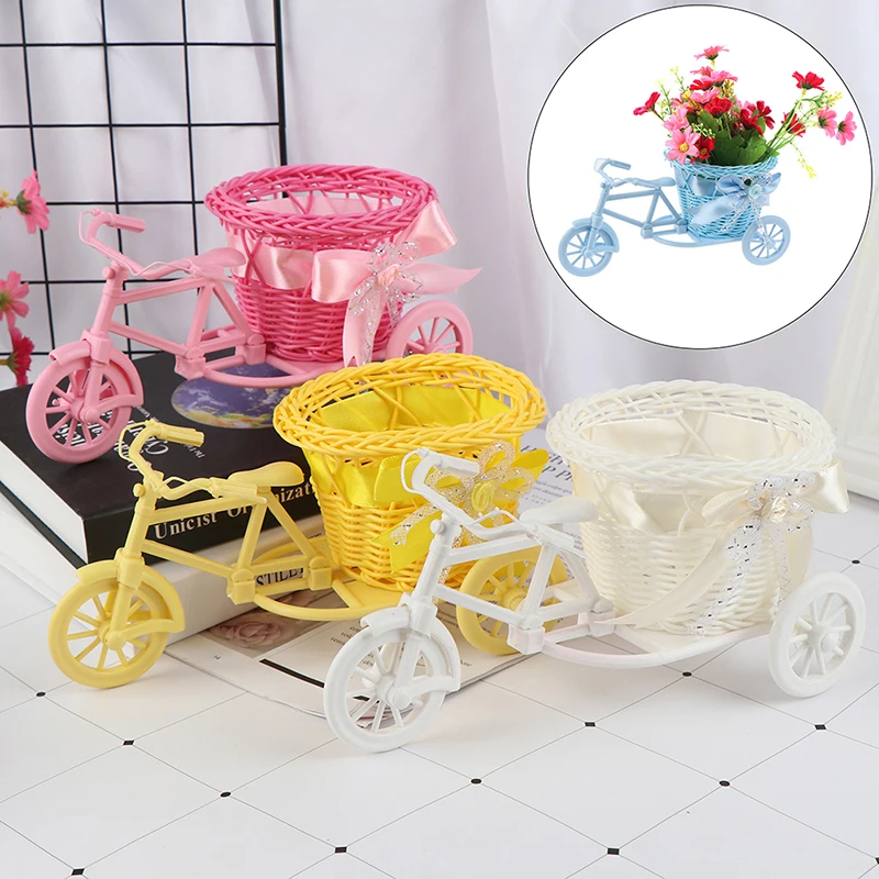 Florero pequeño y hermoso de plástico para triciclo, cesta de flores para bicicleta, almacenamiento para boda, fiesta, hogar, oficina, mesa, decoración de escritorio, 1 unidad