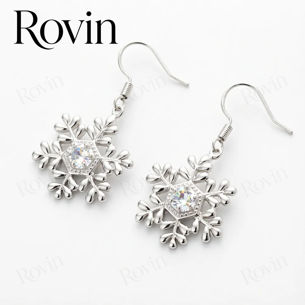 18K Gold Exquisite Snowflake Zircon Earrings – Fashionable Women’s Jewelry for Weddings and Parties