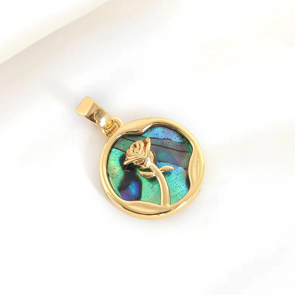 1pcs Natural Abalone Shell Pendant Gold-plated Edge Rose Flower Charm for Jewelry Making DIY Necklace Earrings Handmade Crafts