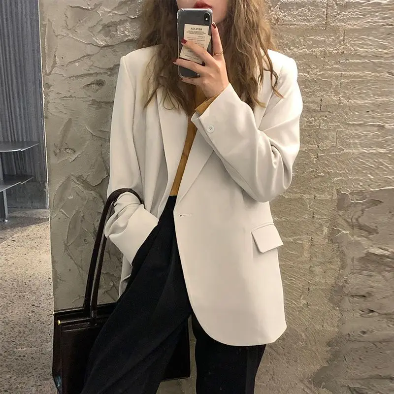 Spring Autumn Jackets Women White Black Blazer Office Lady Women\'s Clothing Suit Coat Korean Chic Tops Loose Streetwear Tweed