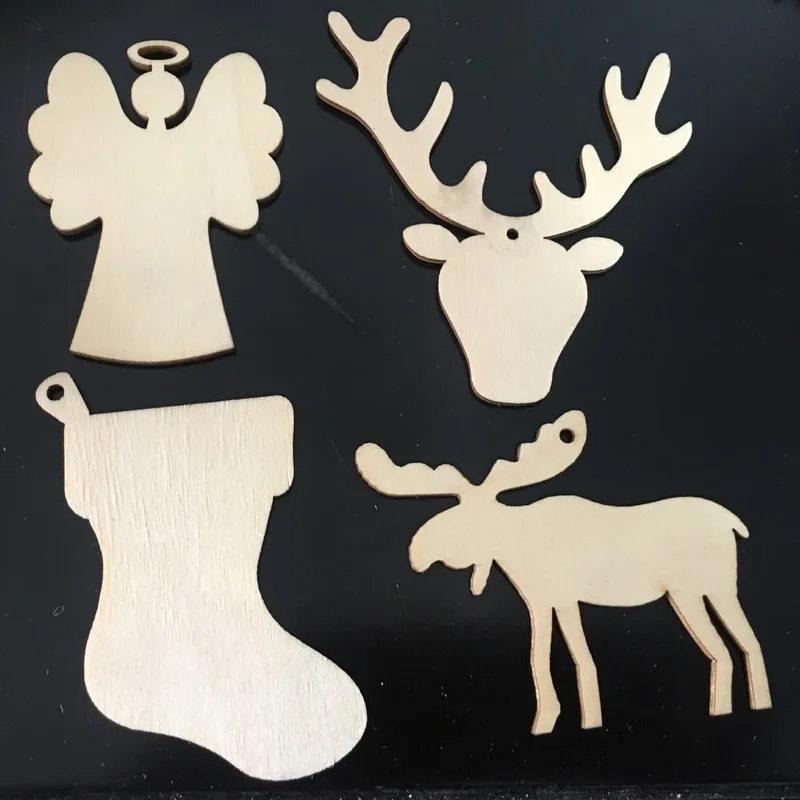 10pcs Wooden Ornaments Unfinished Angel Stocking Blank Wood Discs for DIY Christmas Ornaments