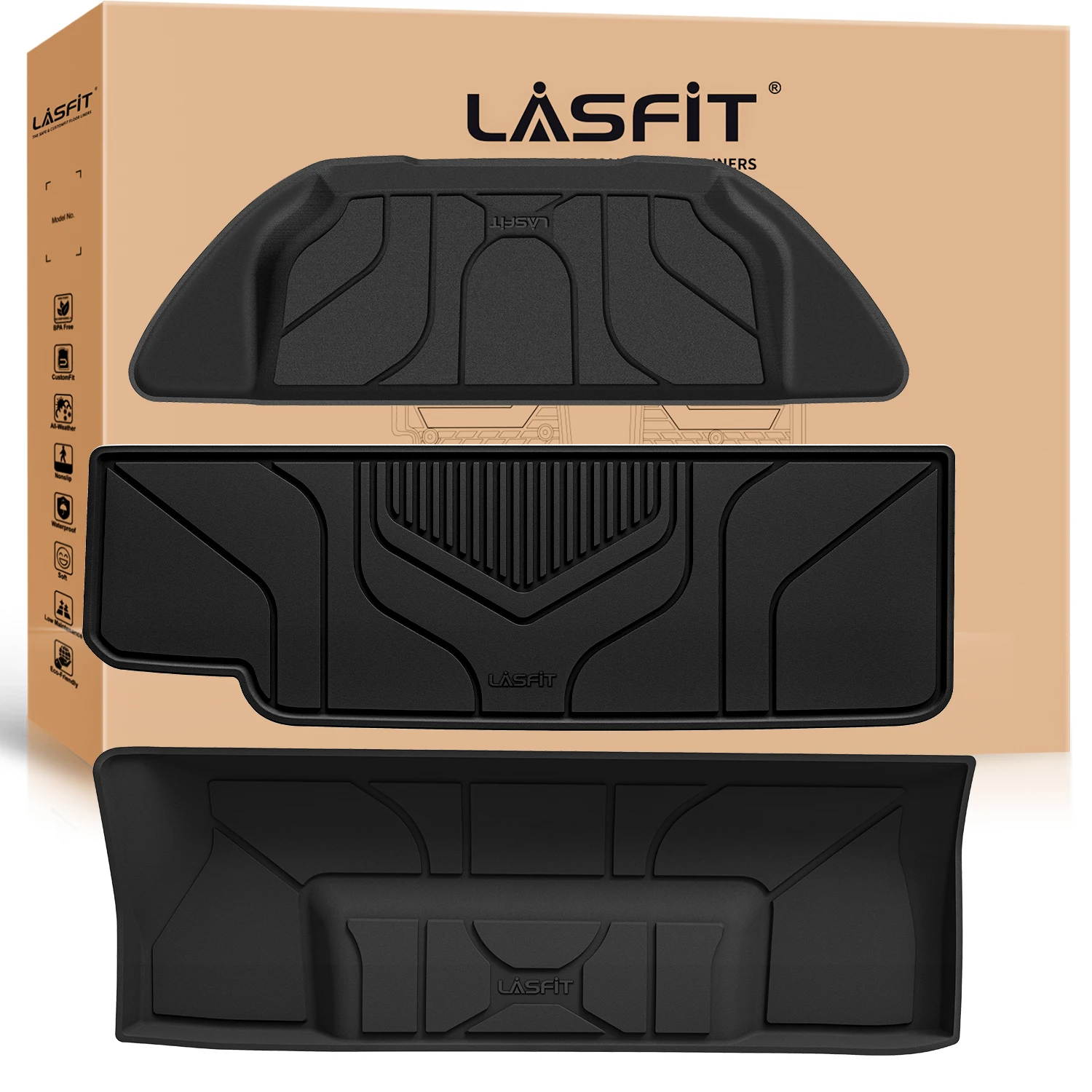 LASFIT Floor Mats Fit for Tesla Model X 6-Seat 2021-2024 Trunk Full Set Front Trunk & Rear Cargo & Trunk Well Custom Liners