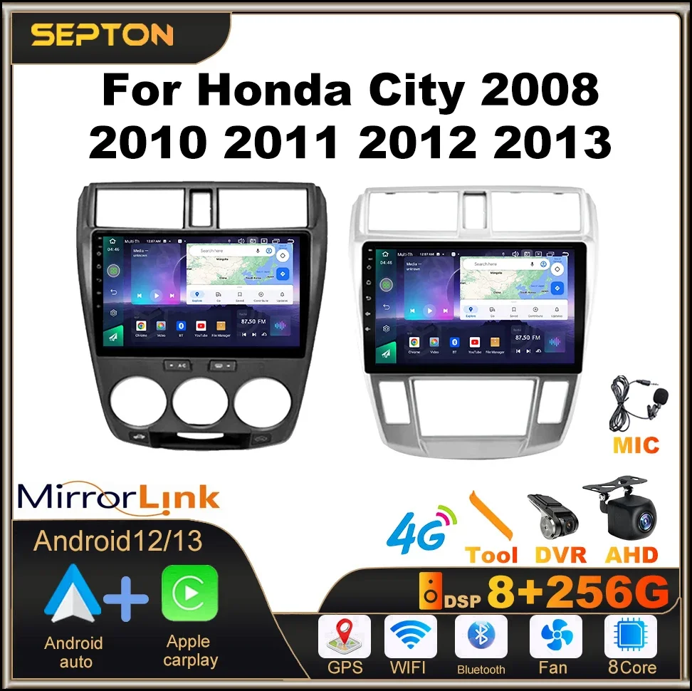 

SEPTON 2Din Car Radio for Honda City 2008 2010 2011 2012 2013 Stereo 8+128G Android Auto GPS 4G CarPlay Multimedia Video Player
