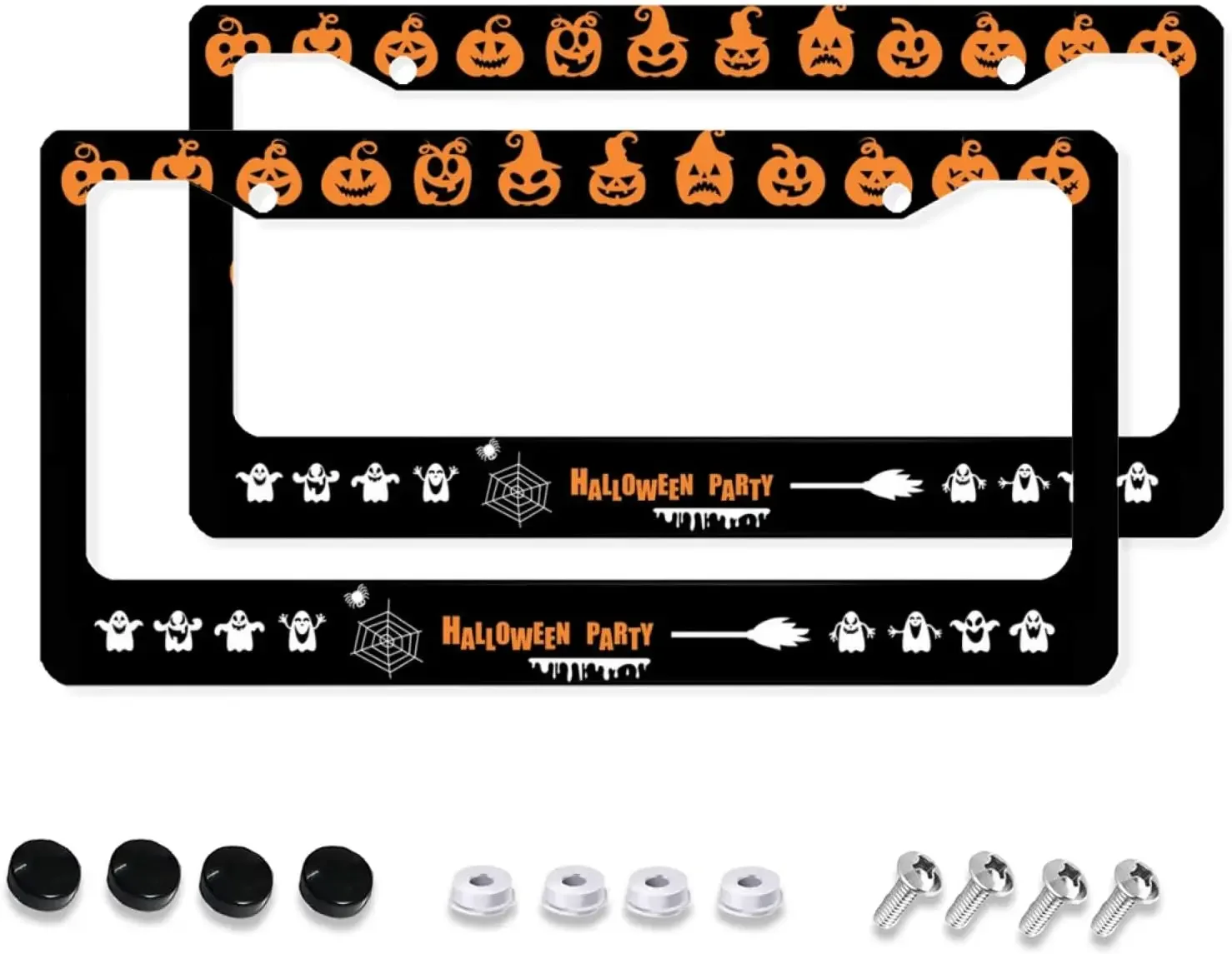 Halloween Pumpkin Pattern Car License Plate Frame 2 Pack License Plate with 2 Holes Car Tag Frame for Women Men US Vehicles