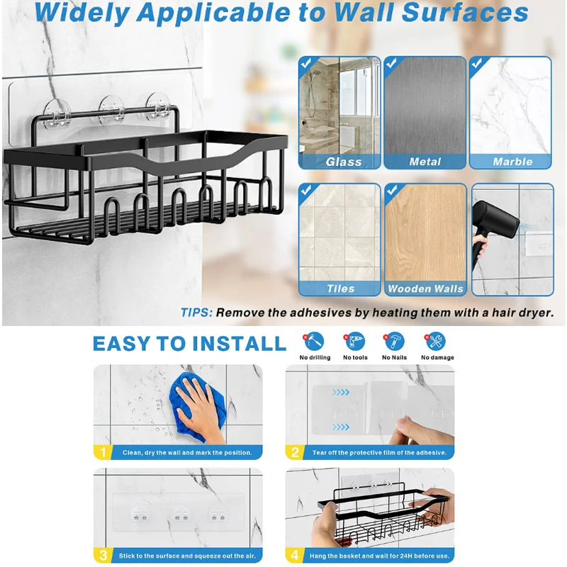 Bathroom Metal Shelves No-Drill Bathroom Organizer Cleaning Supplies Organizer Kitchen Supplies Storage Bathroom Accessories