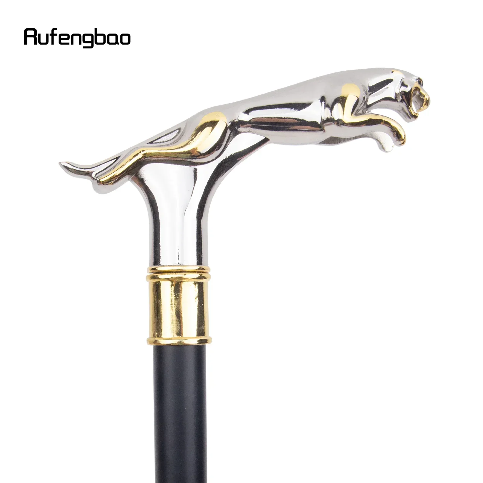 White Golden Leopard with Tail Fashion Walking Stick for Party Decorative Walking Cane Elegant Crosier Knob Walking Stick 93cm